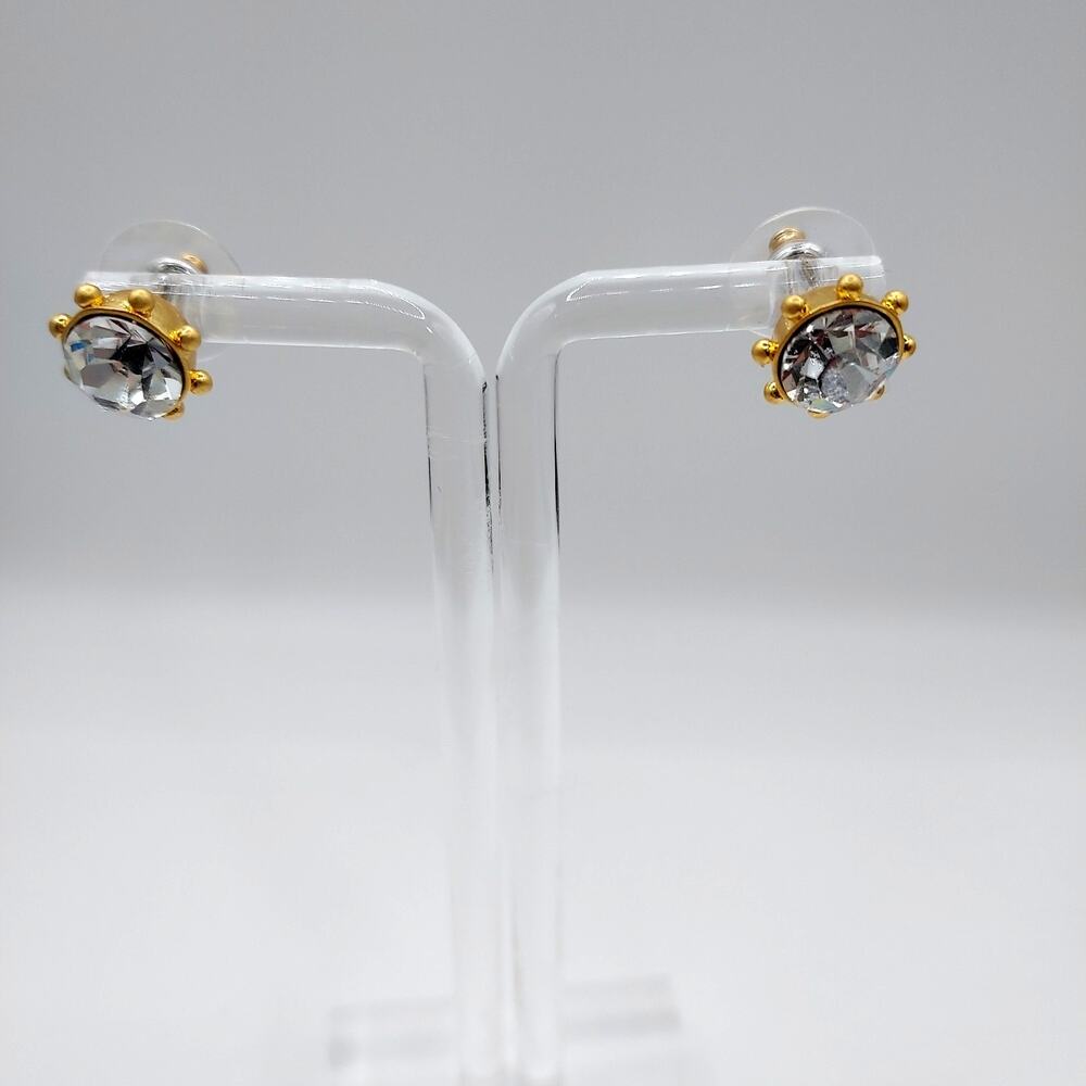 Kate Spade Flying Colors Ear Studs Clear with Gold Bezel Set New in Box Mom Gift